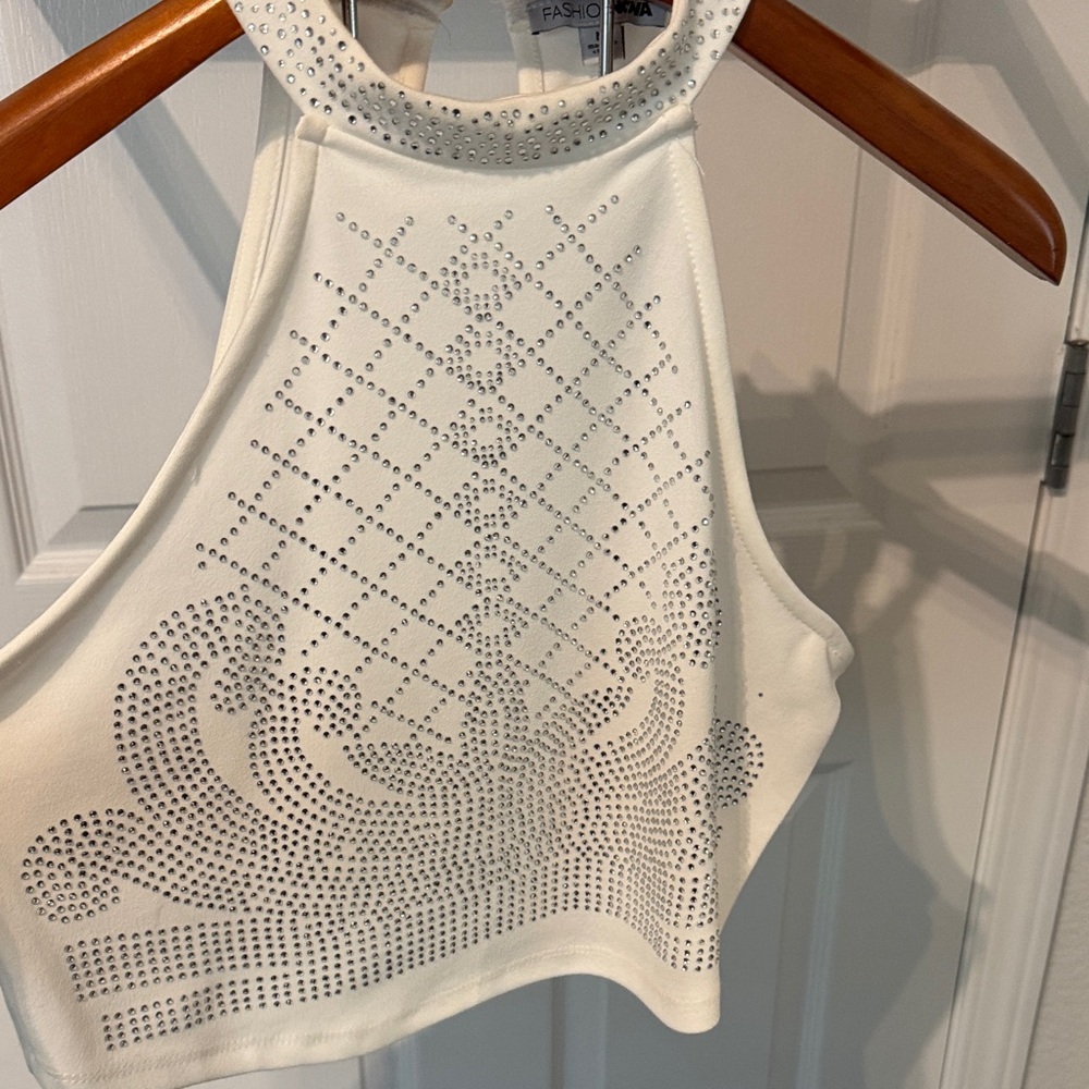 Fashion Nova White Embellished Crop Top